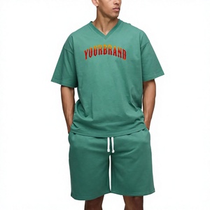 Stitchra Enterprises OEM 100% Cotton Men's T-Shirts Custom DTF Printed Logo V-Neck Solid Color Streetwear 2-Piece <b>Set</b> Breathable - Product Image 1