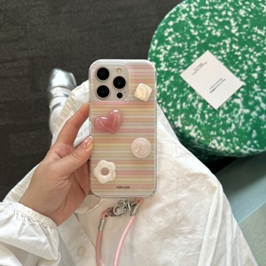 เคสโทรศัพท์ลายทางสีสันสดใส ประดับหัวใจ 3 มิติ ดอกไม้ และอัญมณี สำหรับ iPhone 17 Pro Max 16 15 14 สำหรับผู้หญิง - Product Image 2
