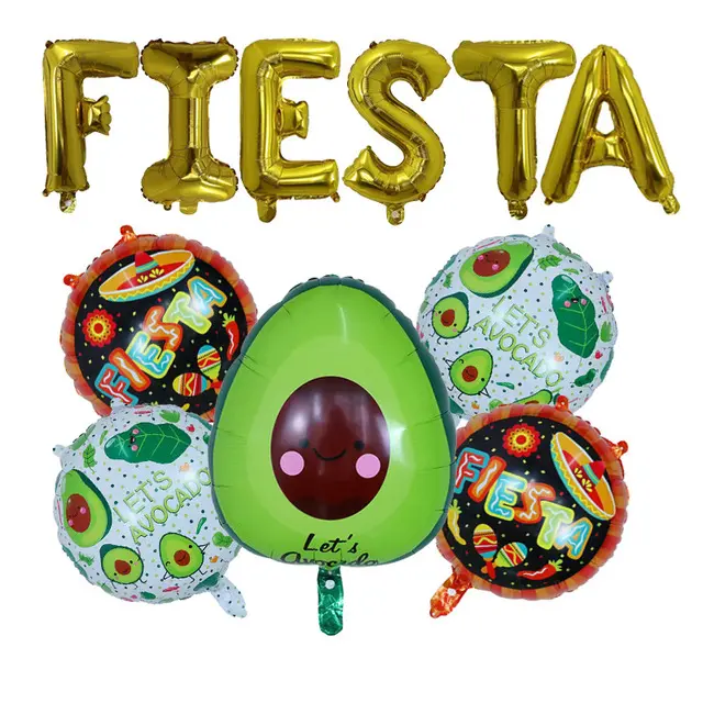 Globos de letras de papel de aluminio de Fiesta de 16 "con 5 uds. De globos de Fiesta de aguacate para Cinco De Mayo Mexico Party Taco Party Supplies Decoración