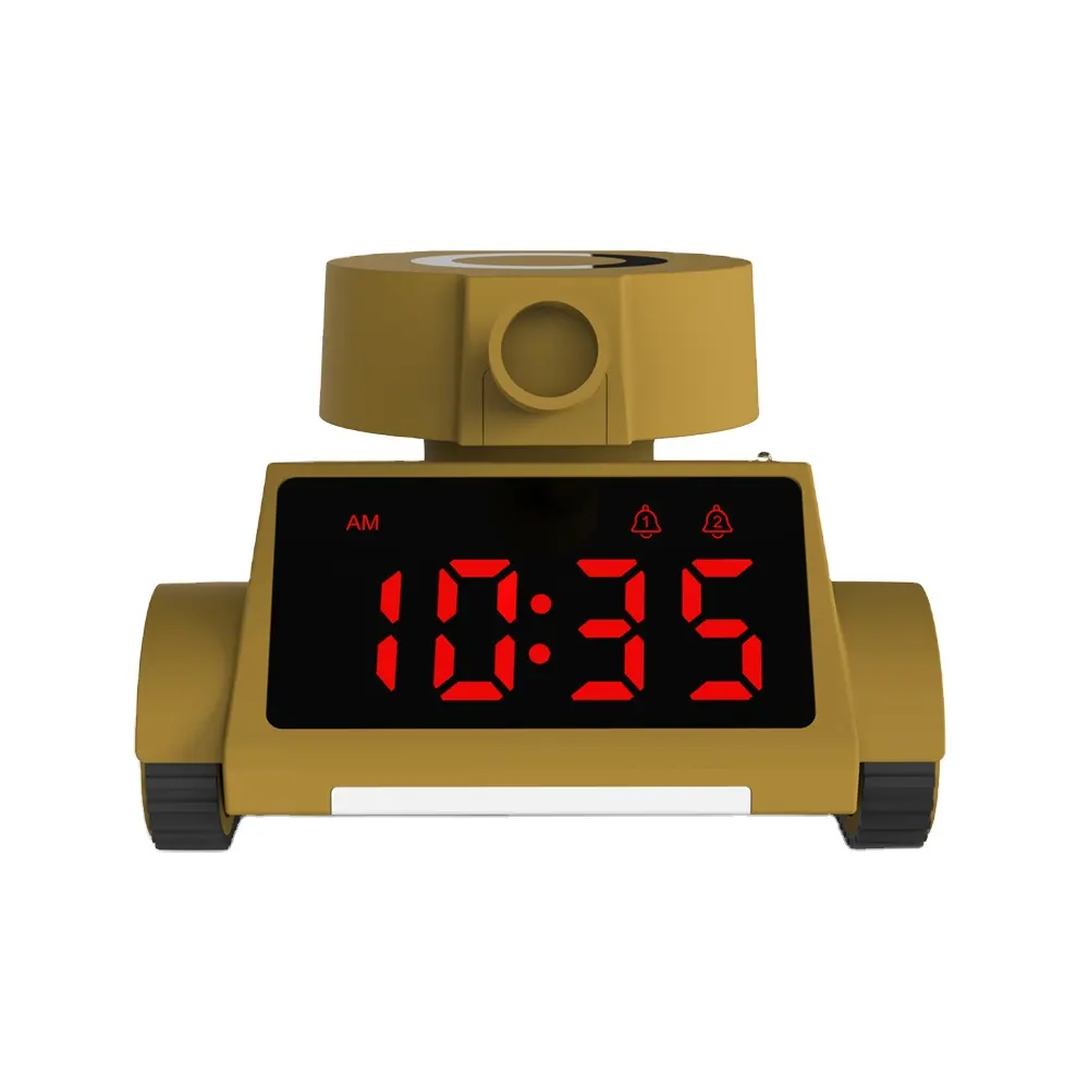 גבוהה-סוף Creative שעון שולחני Usb נייד טלפון מטען ילדי של טנק דגם צעצוע שעון מעורר שעון על גלגלים לבן לילה אור