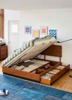 MUU Design moderne Lit jumeau en bois massif avec tiroir Lit queen size Boîte double avec rangement pour chambre à coucher