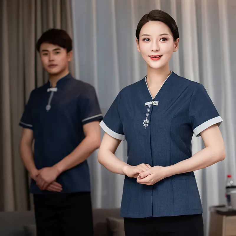 Touchhealthy supply Fashion Hotel Clothes Unisex hotel uniform pink housekeeping waiter cleaning uniform
