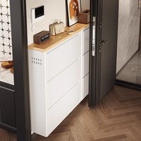 IYANEN Moderno Mueble Zapatero Abatible para Sala de Estar, Estructura de Acero Completa con Parte Superior con Diseño de Madera, Estante de Almacenamiento de Zapatos Estrecho que Ahorra Espacio