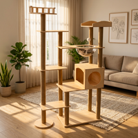Arbre à chat de luxe écologique, grande tour griffoir d'intérieur multi-niveaux, maison d'escalade au design moderne en bois massif