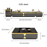 Table basse moderne en verre trempé marbré doré, meuble TV avec tiroirs de rangement, mobilier de luxe léger pour salon, hôtel, chambre à coucher