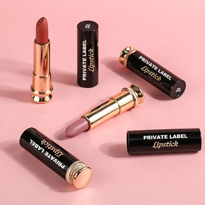 Lápiz labial mate de tubo de oro negro de lujo con logotipo personalizado, lápiz labial Sexy con brillo de diamante de alto pigmento