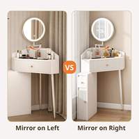 Ensemble de coiffeuse moderne en bois durable avec miroir rotatif rétractable et éclairage, plateau en verre, blanc, pour chambre à coucher - Vente en gros