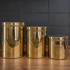 Golden Metal Spice <b>Canisters</b> <b>Set</b> Round Airtight Food Storage Containers Minimalist Design - Product Image 2