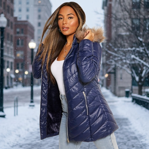 Women's Winter Hooded Reversible Waterproof Knitted Bomber Jacket with Pattern 100% Polyester Filled Short Length Coat - Product Image 3