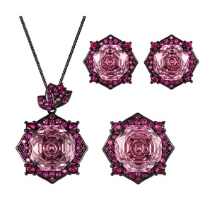 Refined Eco-friendly Copper 14-10MM Zircon Floral Pendant <b>Earrings</b> Set Wedding Necklace Sets for Women Jewelry - Product Image 1