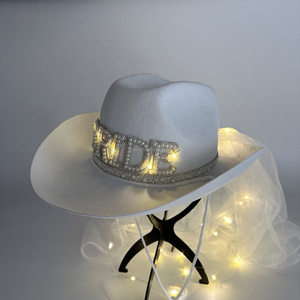 Sombrero <span class=keywords><strong>de</strong></span> Vaquera HLC con Velo y Perlas <span class=keywords><strong>de</strong></span> Imitación, Sombreros <span class=keywords><strong>de</strong></span> Novia con Luces LED y Letra 'Bride', Sombrero para <span class=keywords><strong>Despedida</strong></span> <span class=keywords><strong>de</strong></span> <span class=keywords><strong>Soltera</strong></span>, Fabricante - Product Image 6
