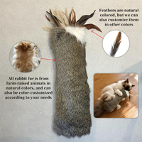 Jouet interactif pour chat en fourrure naturelle de lapin, accessoire de baguette de chat, jouet de chasse pour chat d'intérieur, vente en gros, OEM, jouet personnalisé pour animaux de compagnie