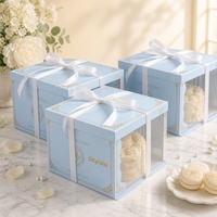 Boîte à gâteau personnalisée en carton gaufré de qualité alimentaire avec fenêtre, ruban et nœud, recyclable, pour mariage et anniversaire, vente en gros