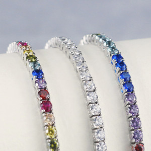 Bracciale Tennis da Donna Più Venduto in Argento Sterling 925 Placcato Oro 18K con Diamanti e Catena con Zirconi Cubici <span class=keywords><strong>Arcobaleno</strong></span> - Product Image 1