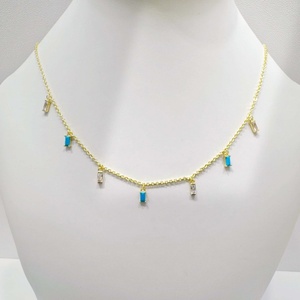 Collier minimaliste en argent sterling 925 plaqué or 18 carats avec pierre précieuse, pour l'été, à porter au quotidien, avec nœud, pour femmes. - Product Image 1