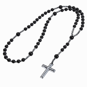 Nuevo Collar de Moda con Cuentas Redondas de Obsidiana y Ojo de Tigre, Cadena Larga con Cruz, Joyería y Accesorios para Hombre - Product Image 6