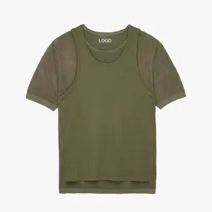 T-Shirt Hersteller Custom 2024 Trend Mode Rundhals ausschnitt und Kurzarm Rippen besatz Mann Baumwolle T-Shirt Strick T-Shirt für Männer