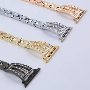 Pulseira de relógio para apple watch, bracelete de aço inoxidável luxuoso feminino para apple watch modelos 8/7/6/5