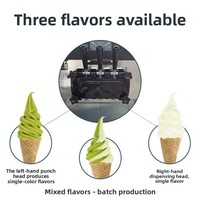 Machine à crème glacée commerciale verticale en acier inoxydable, style stand, de comptoir, trois couleurs, entièrement automatique, pour cornets et coupes glacées