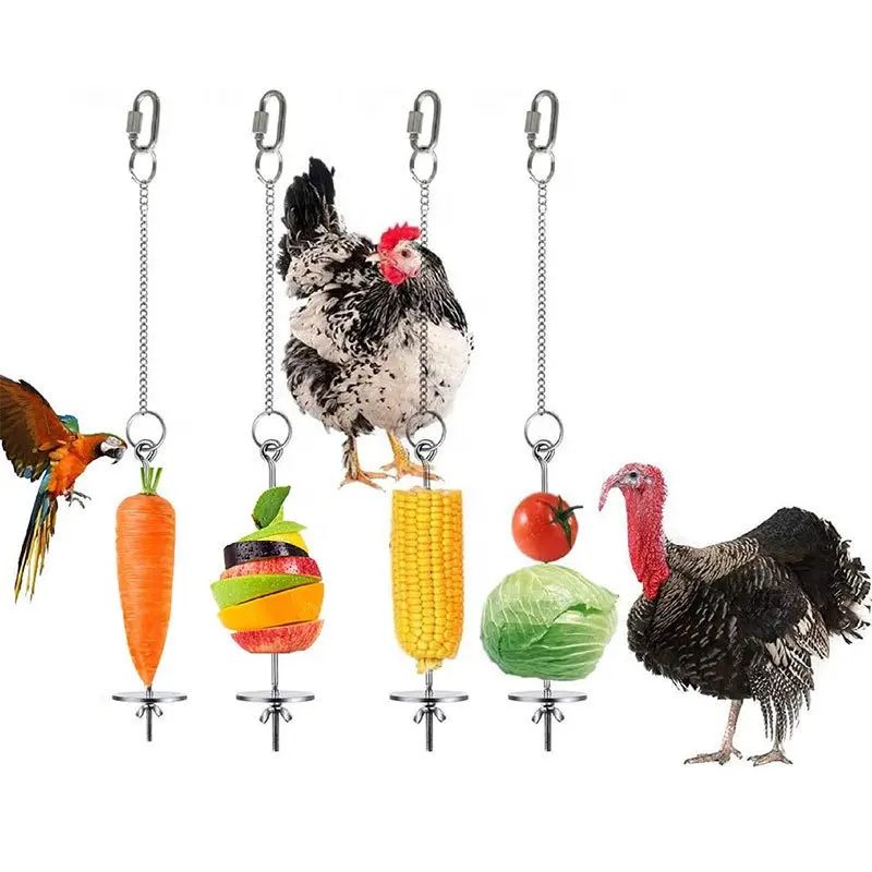 Pão para papagaios local de fábrica pode pendurar garfo de frango e legumes em aço inoxidável, suprimentos para pássaros de estimação, alimentador de pássaros
