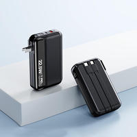 Batterie portable 20000 mAh avec charge rapide PD 22,5 W, câble intégré, prise AC pliable, écran LED, USB-C, batterie au lithium polymère