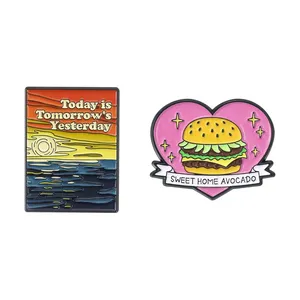 Spille in smalto a tema film d'animazione, con design 'Oggi è <span class=keywords><strong>ieri</strong></span> di <span class=keywords><strong>ieri</strong></span>', 'Cuore' e 'Hamburger', distintivi da borsa e da risvolto, accessori di bigiotteria divertenti - Product Image 1