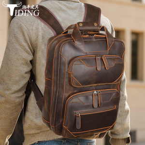 Tiding Retro Genuine Leather Laptop <b>Backpack</b> 15.6 Inch Men Outdoor Travel Durable Dark <b>Brown</b> - Product Image 2