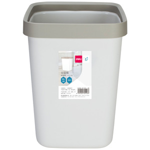 Deli Trash Can 10L Light Gray Rectangular Plastic Indoor Household Waste Bin - Product Image 1