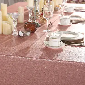 Alta Qualidade Sequência Plain Polyester Exhibition Held Glitter Toalha De Mesa 90x156 Polegada Rose Gold Retângulo Lantejoula Toalha De Mesa