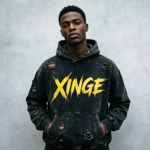 Sudadera con Capucha XINGE Streetwear, Personalizada con Lavado Ácido, Impresión DTG, Algodón de Alta Calidad, Estilo Desgastado y Cortado para Hombre - Product Image 1