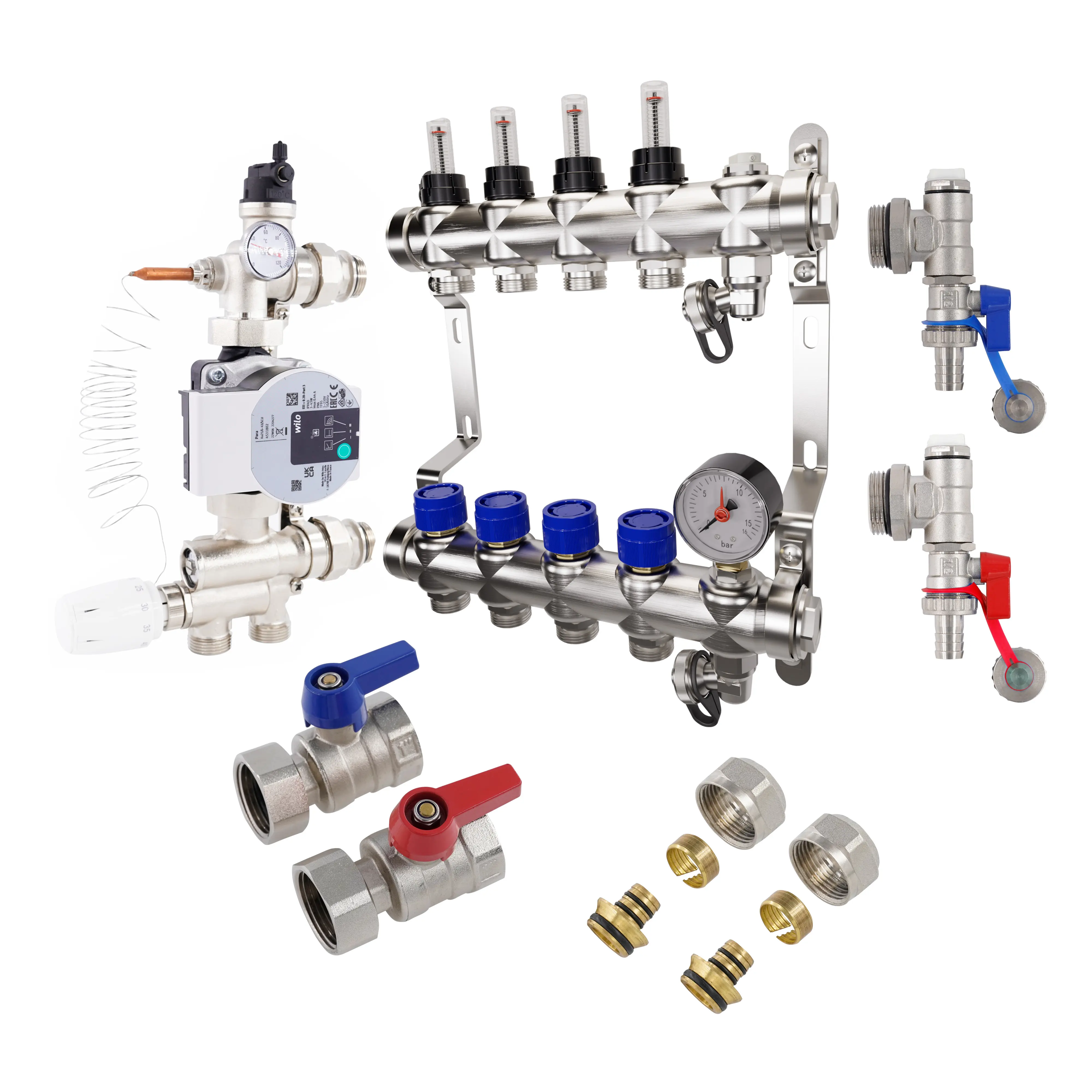 ZL-2548 + 1185 komplette Fußboden heizung Edelstahl Krümmer pumpe Set