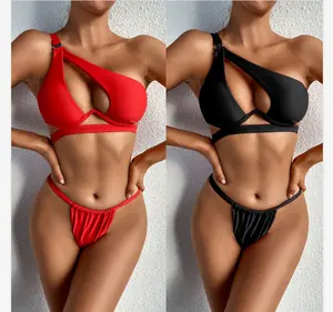 2021 modèles Bikini chaud une épaule Sexy femmes Bikini string rouge femmes maillot de bain maillots de bain