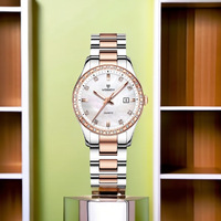 Damen Nischen-High-End Wasserdichte Stilvolle Quarz-Armbanduhr Edelstahl 35mm 30M Wasserdicht
