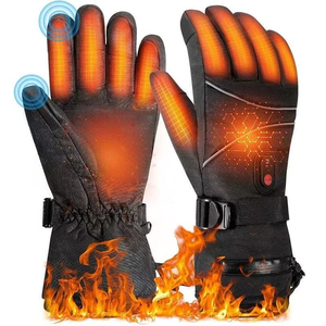 Guantes calefactables negros, forro polar a prueba de viento, forrado para esquí, ciclismo, clima frío, impermeables, guantes de esquí - Product Image 1