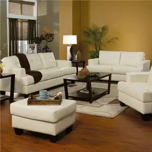 Arabian Living Room Furniture Design Villa Cream Leather Upholstered Modern Sofa Set