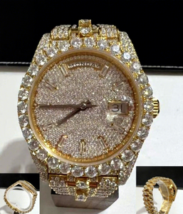 Reloj de Lujo con Incrustaciones de Diamantes Simulados VVS, Acero Inoxidable y Moissanita, Estilo Hiphop, con Resistencia al Agua de 10 Bares - Product Image 1