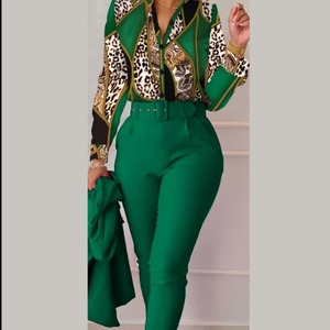 2025 Spring New Elegant Women's Mandarin Collar Button Floral Long Sleeve Shirt + Pants Casual Two Piece <b>Set</b> (No Coat) - Product Image 5