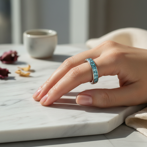 <b>Silver</b> Band <b>Rings</b> Blue Quartz Zircon Handmade Wholesale Turkish 925 Sterling <b>Silver</b> Jewelry - Product Image 3