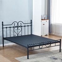 Cadre de lit en métal robuste avec lattes, noir mat, pour la maison, sans sommier, montage facile, durable pour hôtel, appartement, chambre à coucher