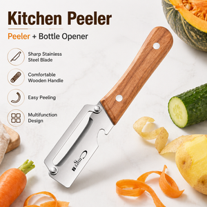 UEES Pelador de Verduras con Mango de Madera, Cuchillo Pelador de Patatas y Frutas de Acero Inoxidable para Calabaza, Zanahoria, Pepino, Utensilio de Cocina - Product Image 1