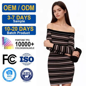 <span class=keywords><strong>Abito</strong></span> Midi in <span class=keywords><strong>Lana</strong></span> Lavorata a Maglia, Elegante e Raffinato, Vestito Aderente a Righe per Donna, Manica Lunga, Morbido Pullover in Maglia per l'Autunno - Product Image 3