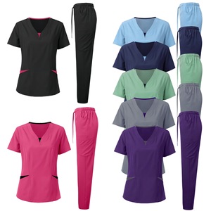 Ensembles de blouses et pantalons de travail multicolores tissés 95% polyester + 5% élasthanne, extensibles, à jambe droite, avec détection d'aiguilles, pour cliniques médicales - Product Image 1