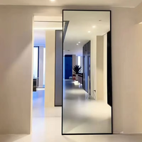 Design minimaliste moderne hydraulique sans rail miroir en verre système de porte coulissante balançoire Kits de cloison intérieure ouverte