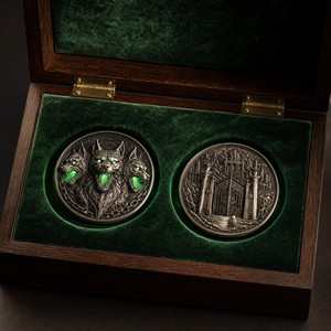 Moneda Conmemorativa de Cerberus en Relieve 3D Personalizada, Plata Fina .999, Esmalte Verde, Moneda del Guardián del Submundo para Regalo de Lujo - Product Image 5