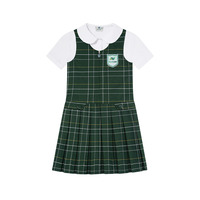 Ensemble uniforme scolaire personnalisé vert à carreaux : Robe, chemise à manches courtes et salopette pour étudiants