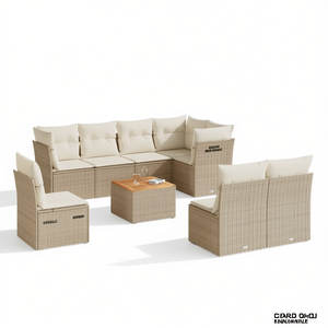 Ensemble de canapés de jardin en rotin beige crème 6 places, résistant aux intempéries, mobilier d'extérieur au design contemporain - Product Image 1