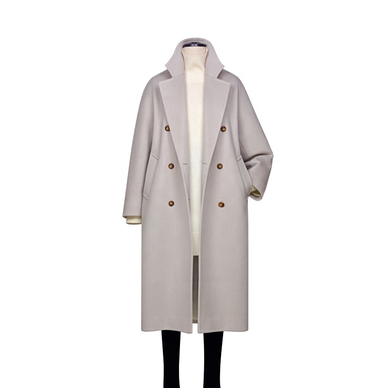 High quality women's pure cashmere coat fashion design double breasted with pockets Europe suitable for commuting to work