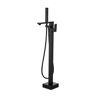 YUNDOOM-grifo independiente montado en el suelo, boquilla mezcladora de agua de pie 304, juego de ducha, grifo de bañera de latón negro