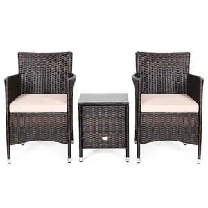 Patio Bistro Set 3 Piece Space Saving Outdoor Wicker Conversation sets Garden Rattan Chair and Table Dining Set