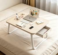Bureau pliable pour ordinateur portable avec tiroir et porte-gobelet pour lit, canapé et dortoir